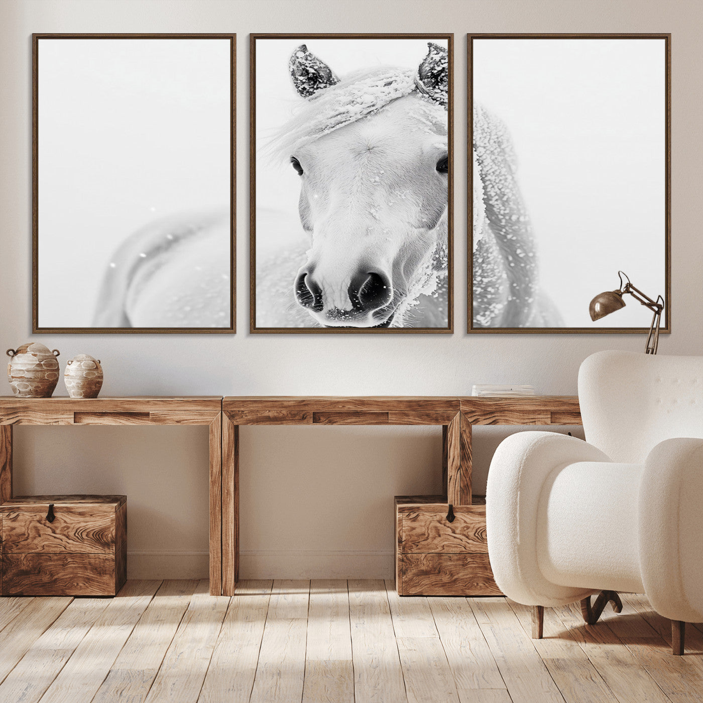 MGV-FC-60X30-3P - Majestic White Horse Wall Art | Ready to Hang and Framed | Farmhouse Wall Decor for Living Room