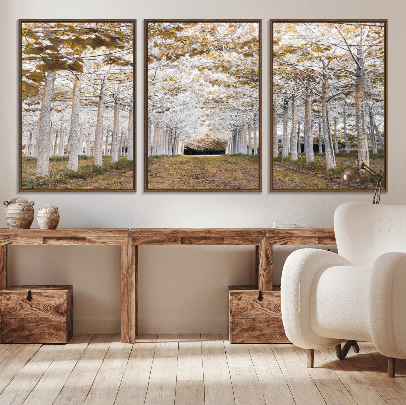 MGV-FC-60X30-3P - Forest Grove Wall Art | Serene Pathway Canvas Print | Ready to Hang and Framed Nature Wall Decor for