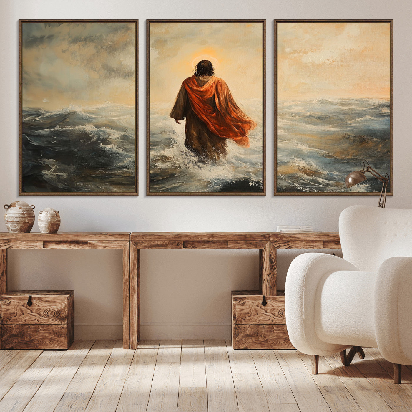 33344-MGV-CV-36X24-Jesus Walking on Water, Christian Wall Art, Jesus Christ Walking on Oil Painting Style Print