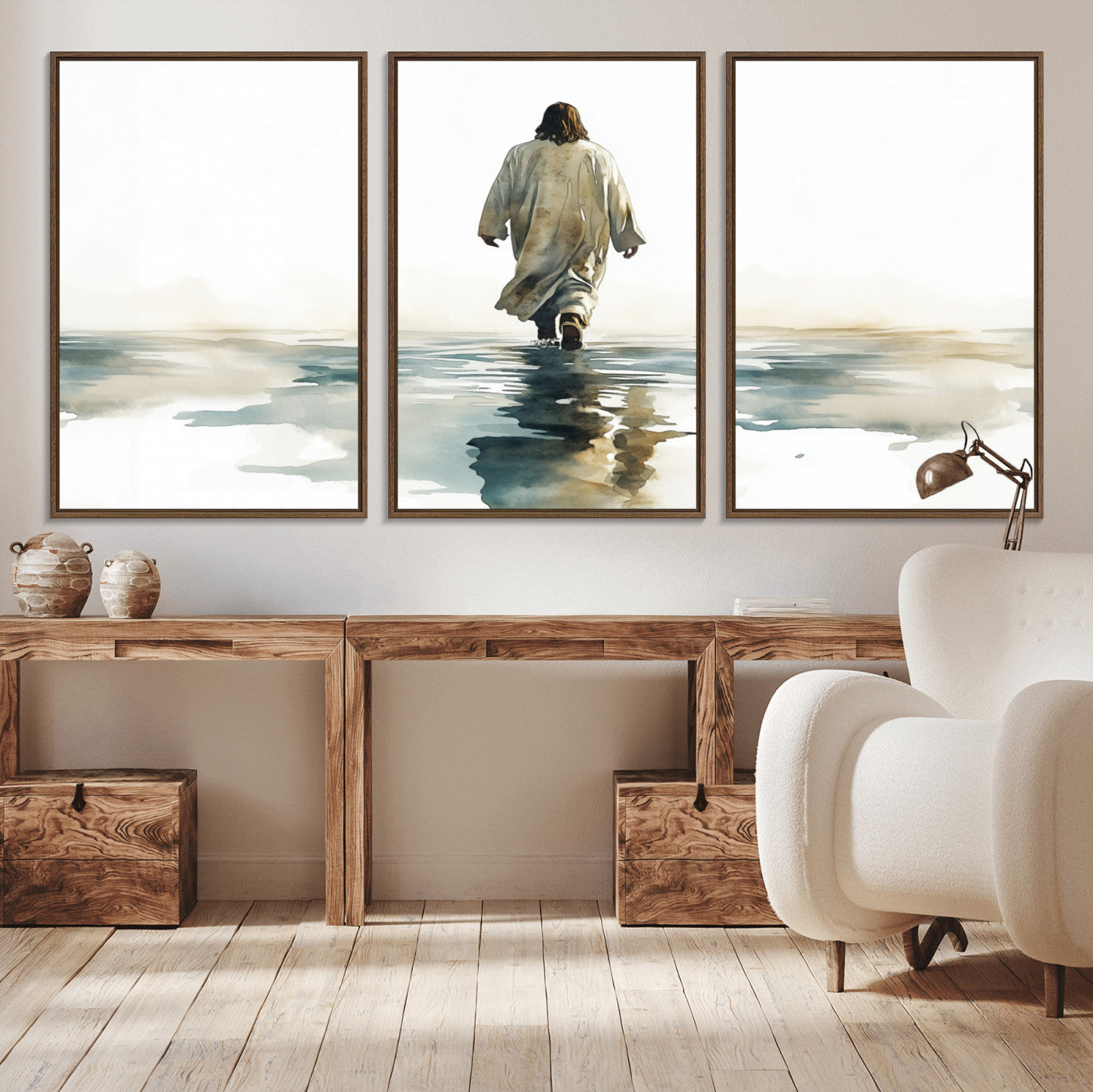 MGV-FC-60X30-3P - Abstract Jesus Wall Art Canvas Print, Christian Wall Art, Jesus Christ Walking
