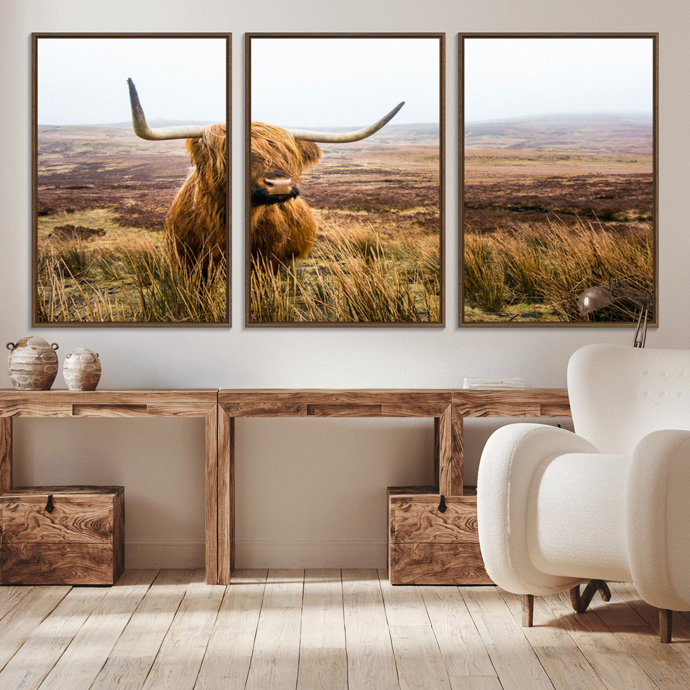 97274-MGV-CV-36X24-Scottish Highland Cow Wall Art Canvas Print | Ready to Hang and Framed | Rustic Farmhouse Decor for