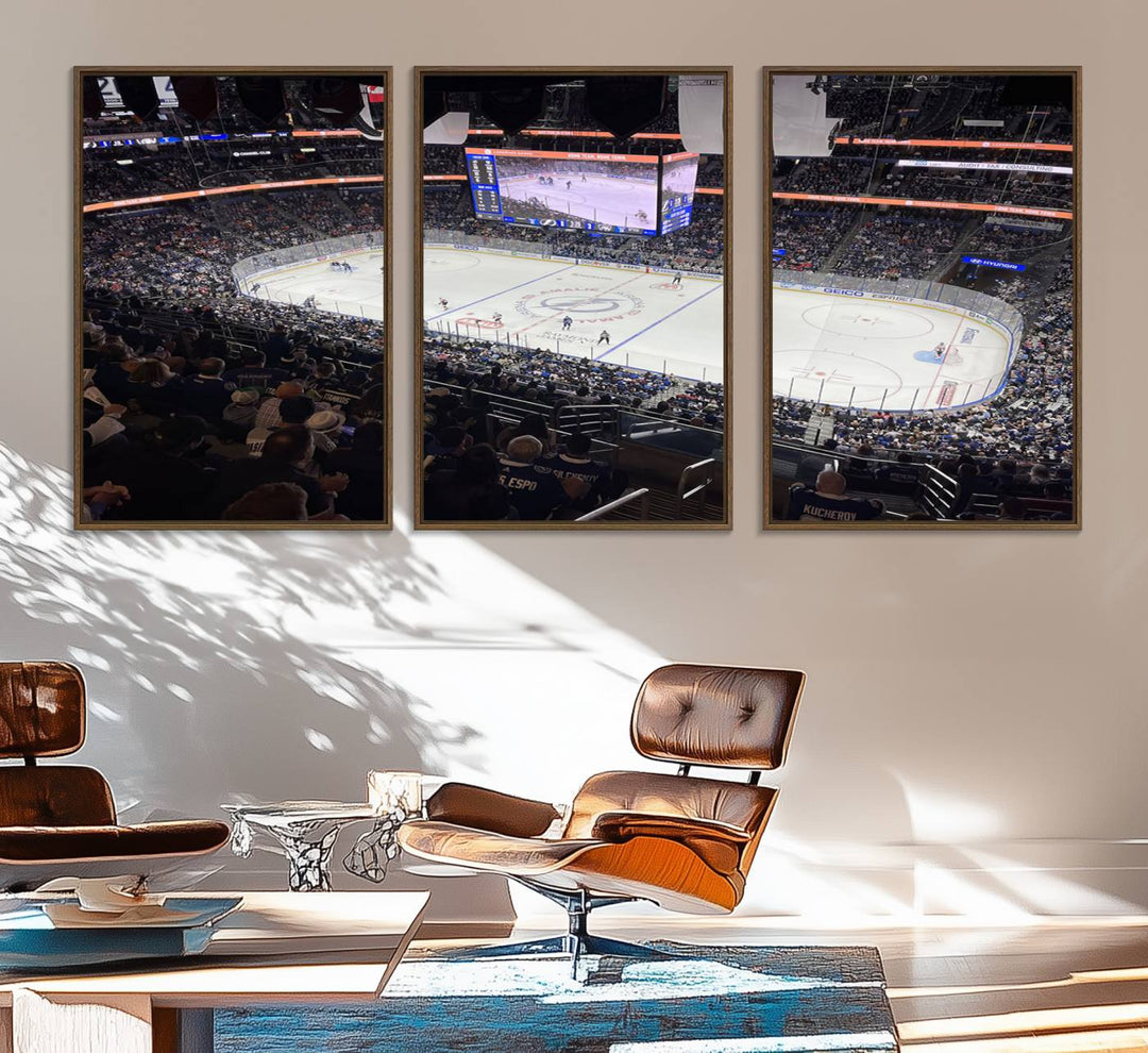 A wall art canvas of Amalie Arena, capturing NHL hockey in Florida.