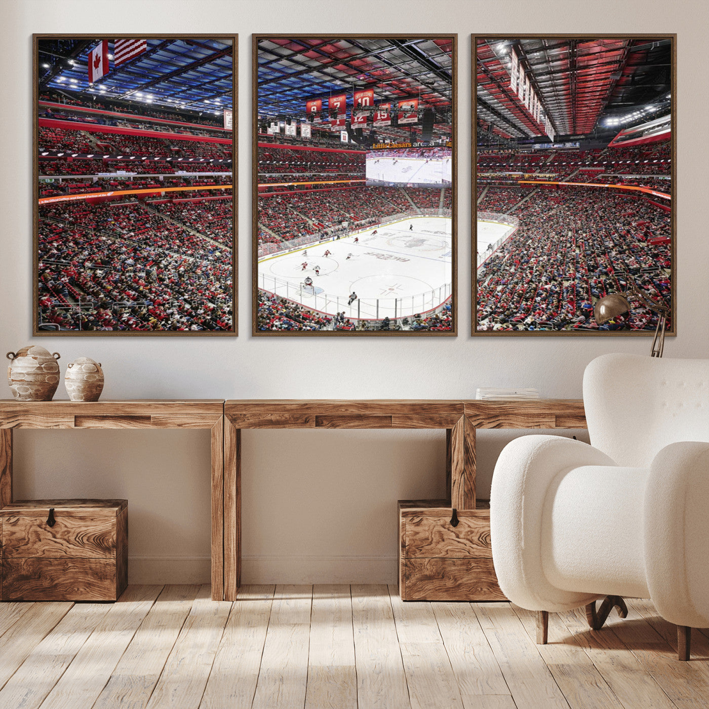 MGV-FC-60X30-3P - Barton Malow Little Caesars Arena Detroit Wall Art Canvas Print - Detroit Hockey and Basketball
