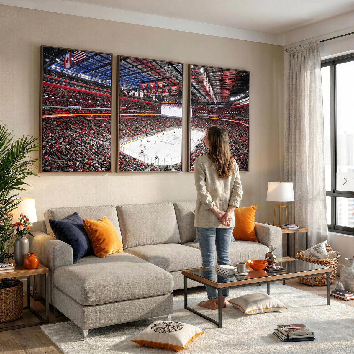 62263-MGV-CV-36X24 - Barton Malow Little Caesars Arena Detroit Wall Art Canvas Print - Detroit Hockey and Basketball