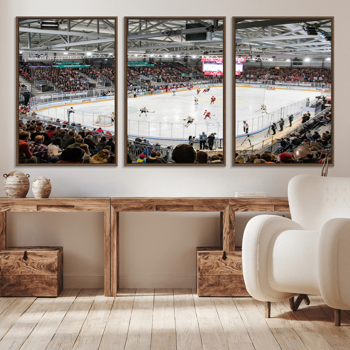 79352-MGV-CV-36X24-Lausanne Arena Ice Hockey Stadium Wall Art Canvas Print, Framed Lausanne Arena Ice Hockey Canvas