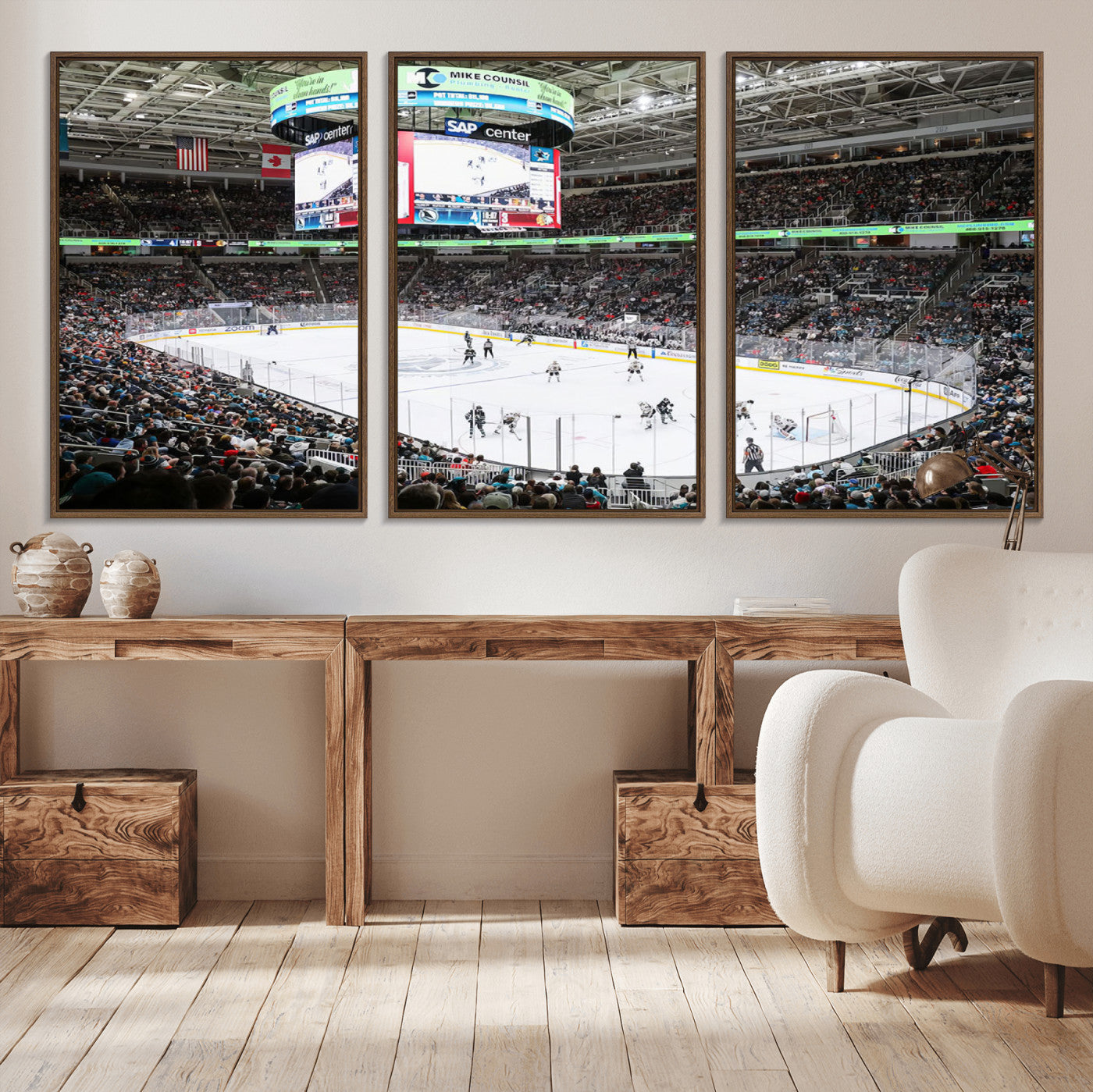 87538-MGV-CV-36X24-Sharks Arena Blackhawks Sharks Ice Hockey Stadium Wall Art Canvas Print, Framed Blackhawks Sharks