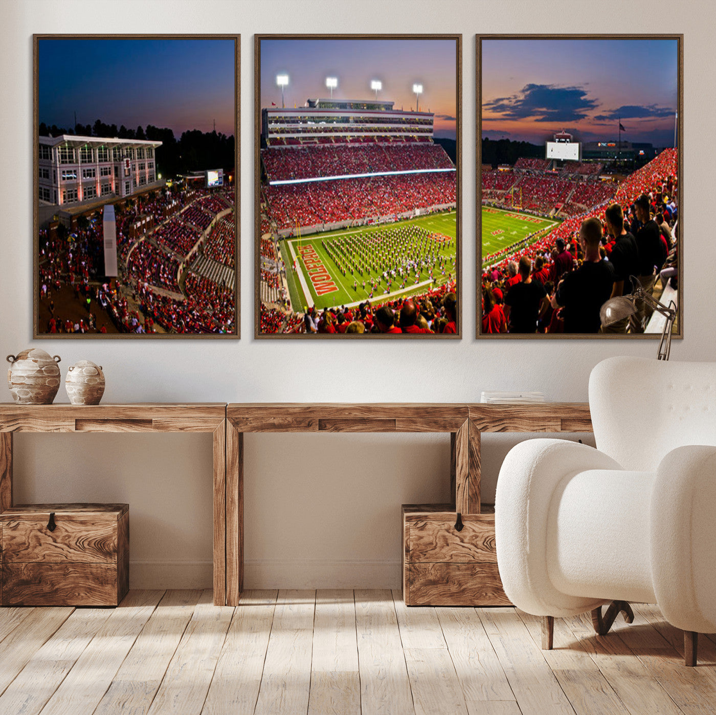 87655-MGV-FC-60X30-3P_Walnut-NC State Wolfpack Football Team Print - Raleigh Carter-Finley Stadium Wall Art Canvas Print