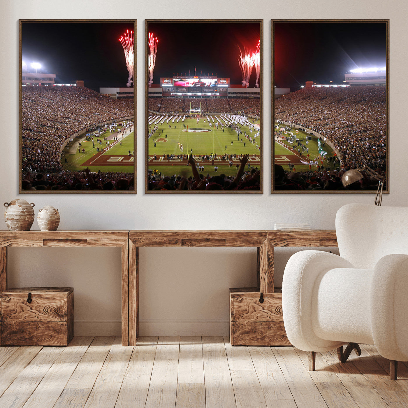 MGV-FC-60X30-3P - Framed Florida State Seminoles Football Team Print - Tallahassee Doak Campbell Stadium Wall Art