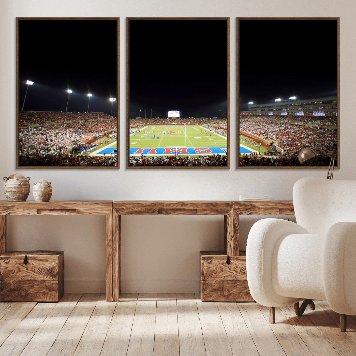 MGV-FC-60X30-3P - SMU Mustangs Football Team Print - Dallas Gerald J. Ford Stadium Wall Art Canvas Print