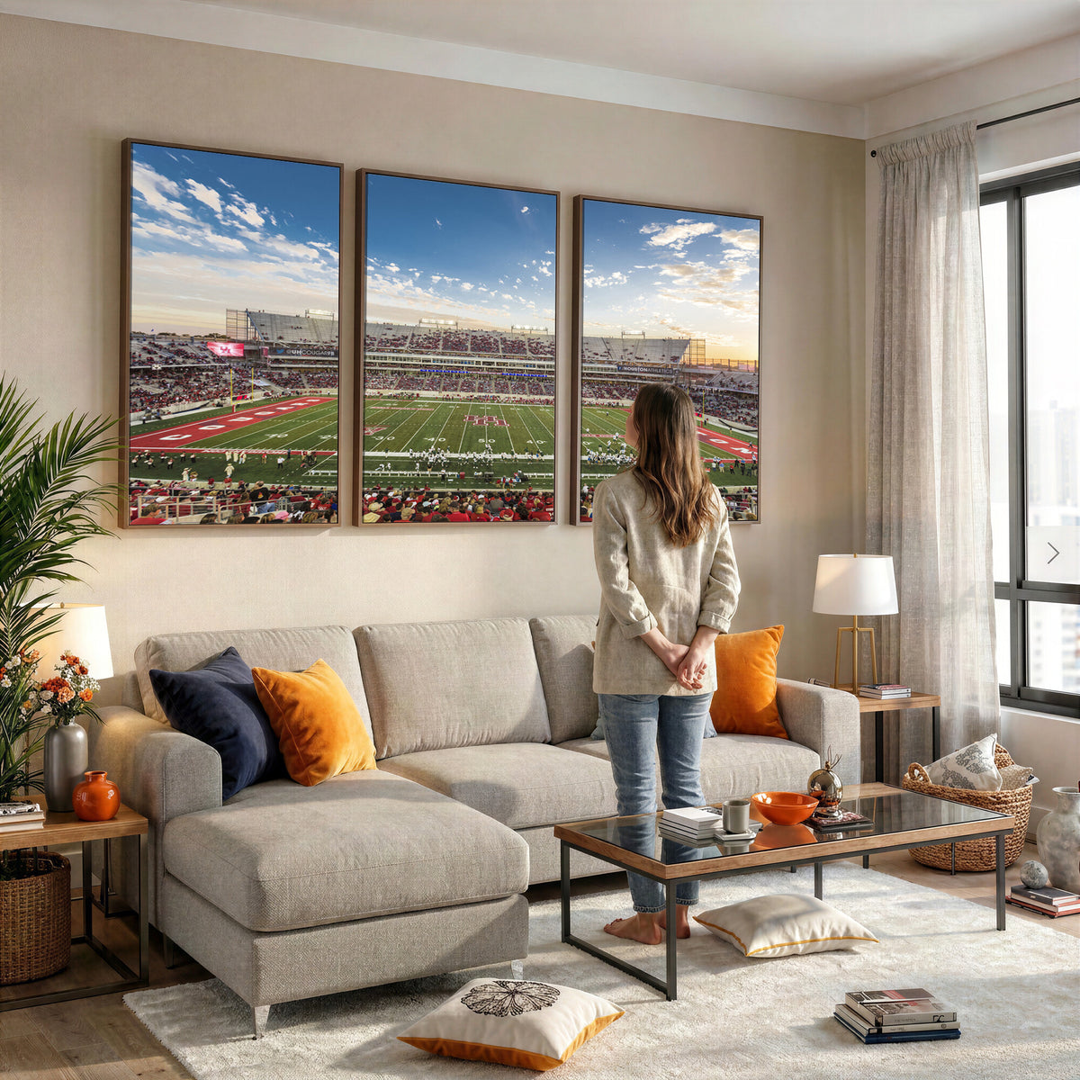 36612-MGV-CV-36X24 - Framed Houston Cougars Football Team Print - Houston TDECU Stadium Wall Art Canvas Print