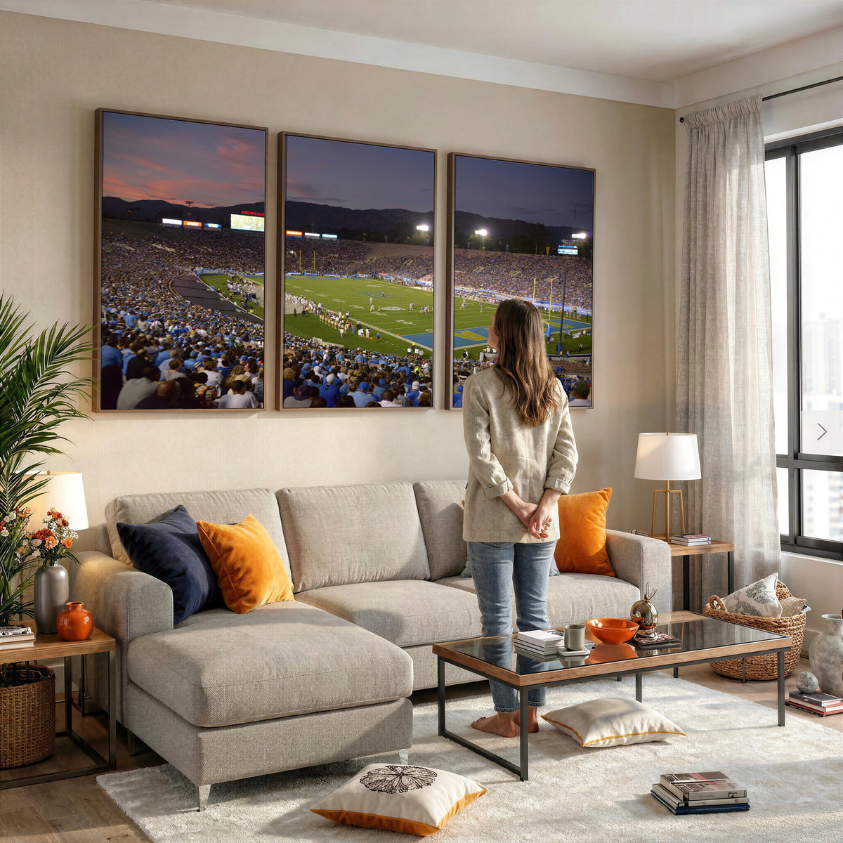 90359-MGV-CV-36X24 - UCLA Bruins Football Team Print - Pasadena Rose Bowl Stadium Wall Art Canvas Print