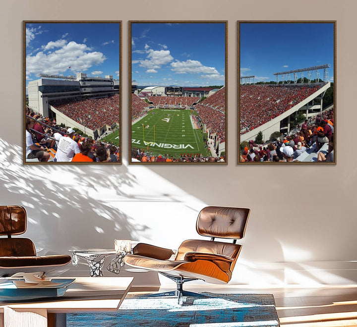 This Lane Stadium print captures Virginia Tech on the field along with the vibrant crowd, making it the perfect wall art for Hokies fans.