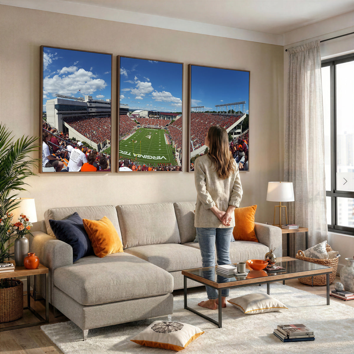 87769-MGV-CV-36X24 - Virginia Tech Hokies Football Team Print - Blacksburg Lane Stadium Wall Art Canvas Print