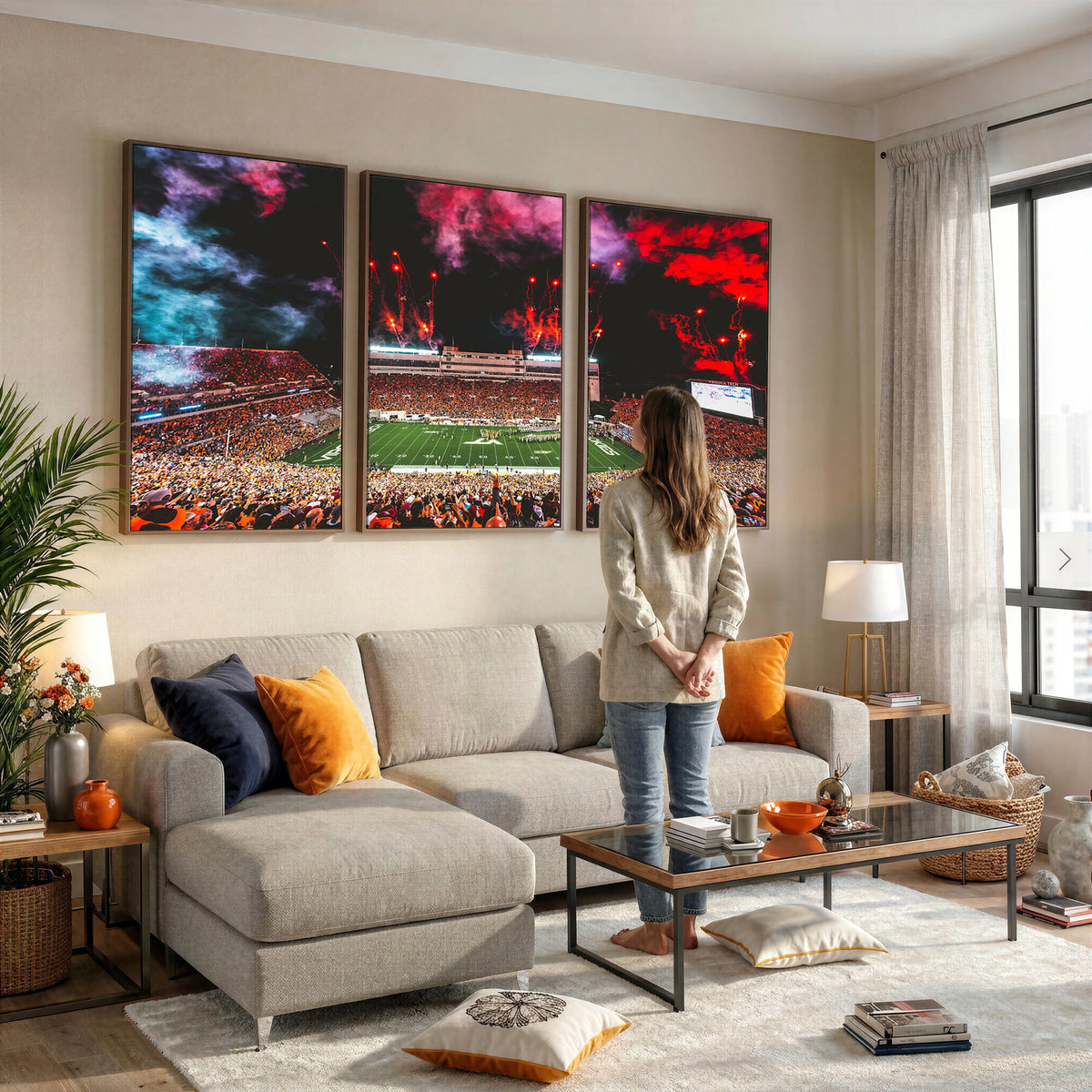 65761-MGV-CV-36X24 - Virginia Tech Hokies Football Team Print - Blacksburg Lane Stadium Wall Art Canvas Print