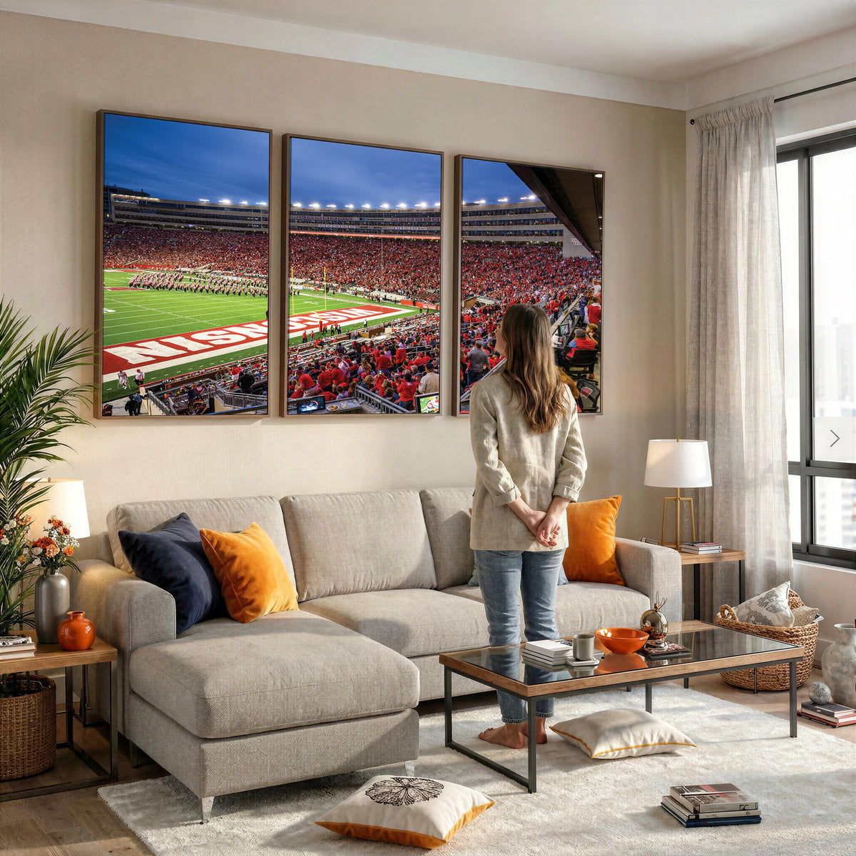 57601-MGV-CV-36X24 - Wisconsin Badgers Football Team Print - Madison Camp Randall Stadium Wall Art, Wisconsin Badgers