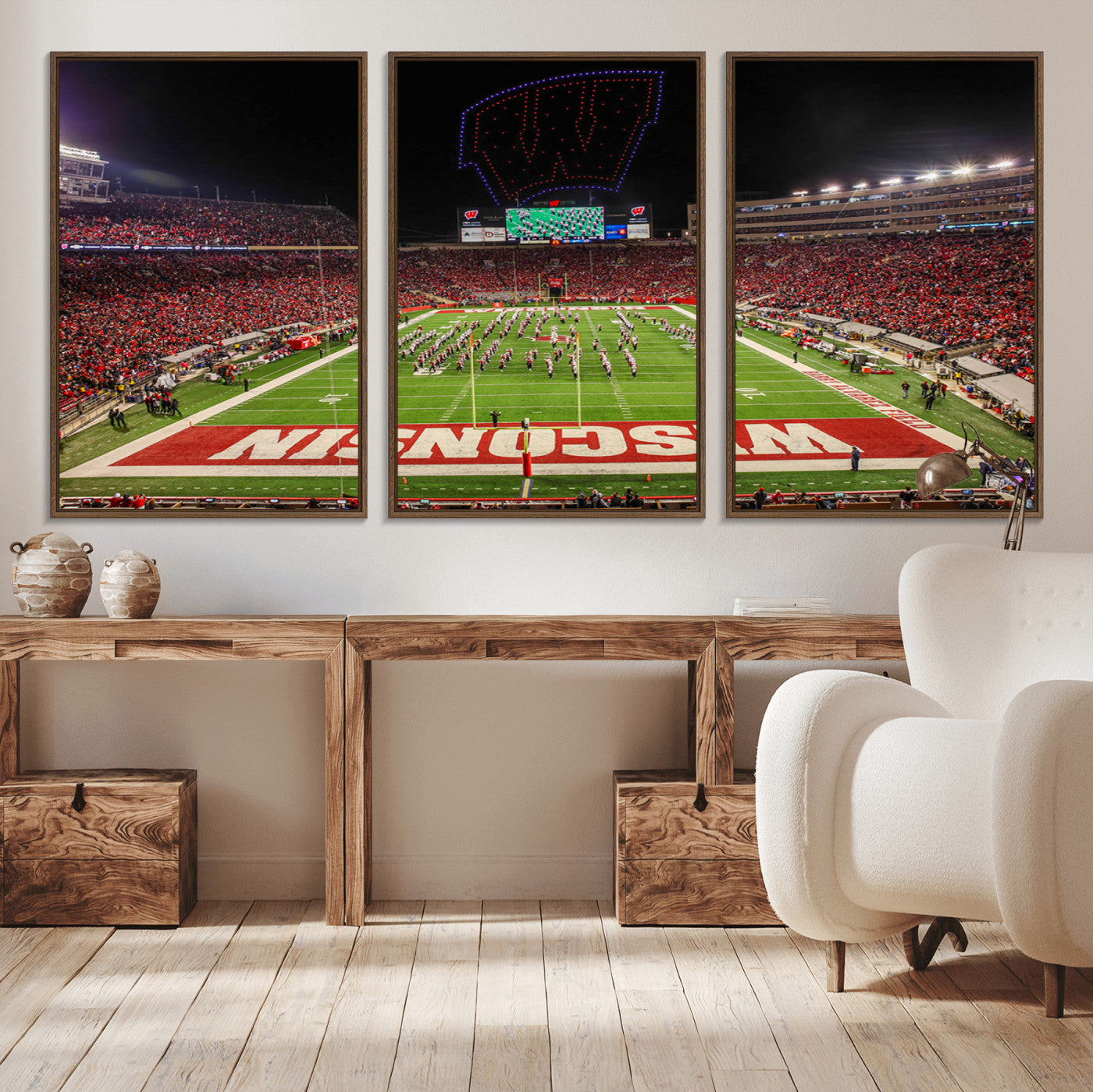 MGV-FC-60X30-3P - Wisconsin Badgers Football Team Print Canvas- Madison Camp Randall Stadium Wall Art Canvas Print