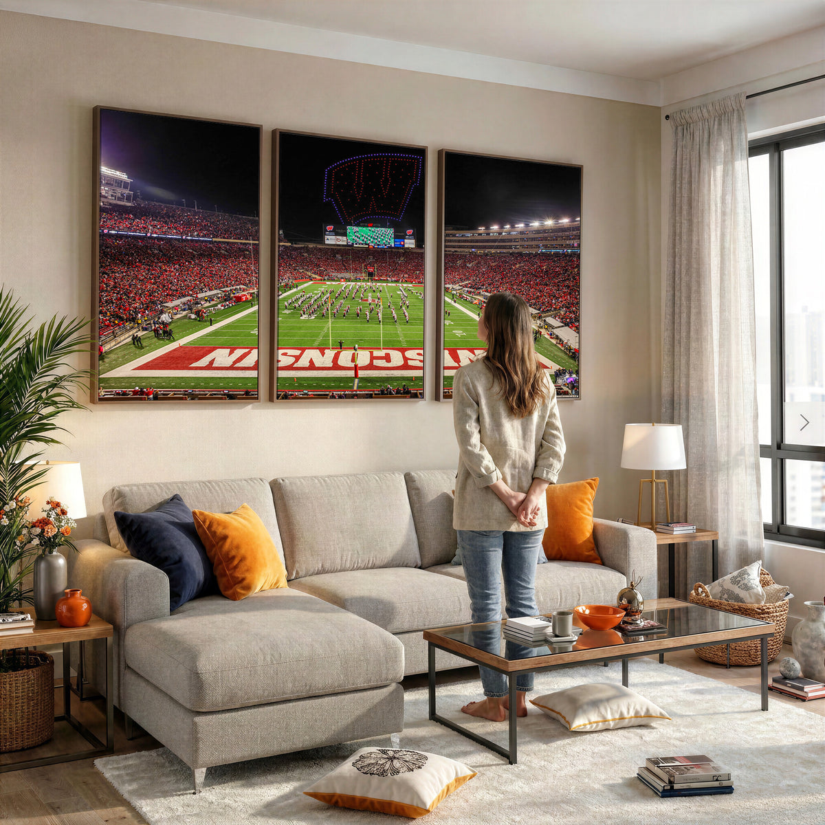34125-MGV-CV-36X24 - Wisconsin Badgers Football Team Print Canvas- Madison Camp Randall Stadium Wall Art Canvas Print