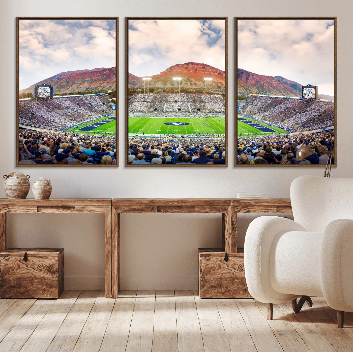 MGV-FC-60X30-3P - Brigham Young University Cougars Football Team Print - Provo LaVell Edwards Stadium Wall Art Canvas