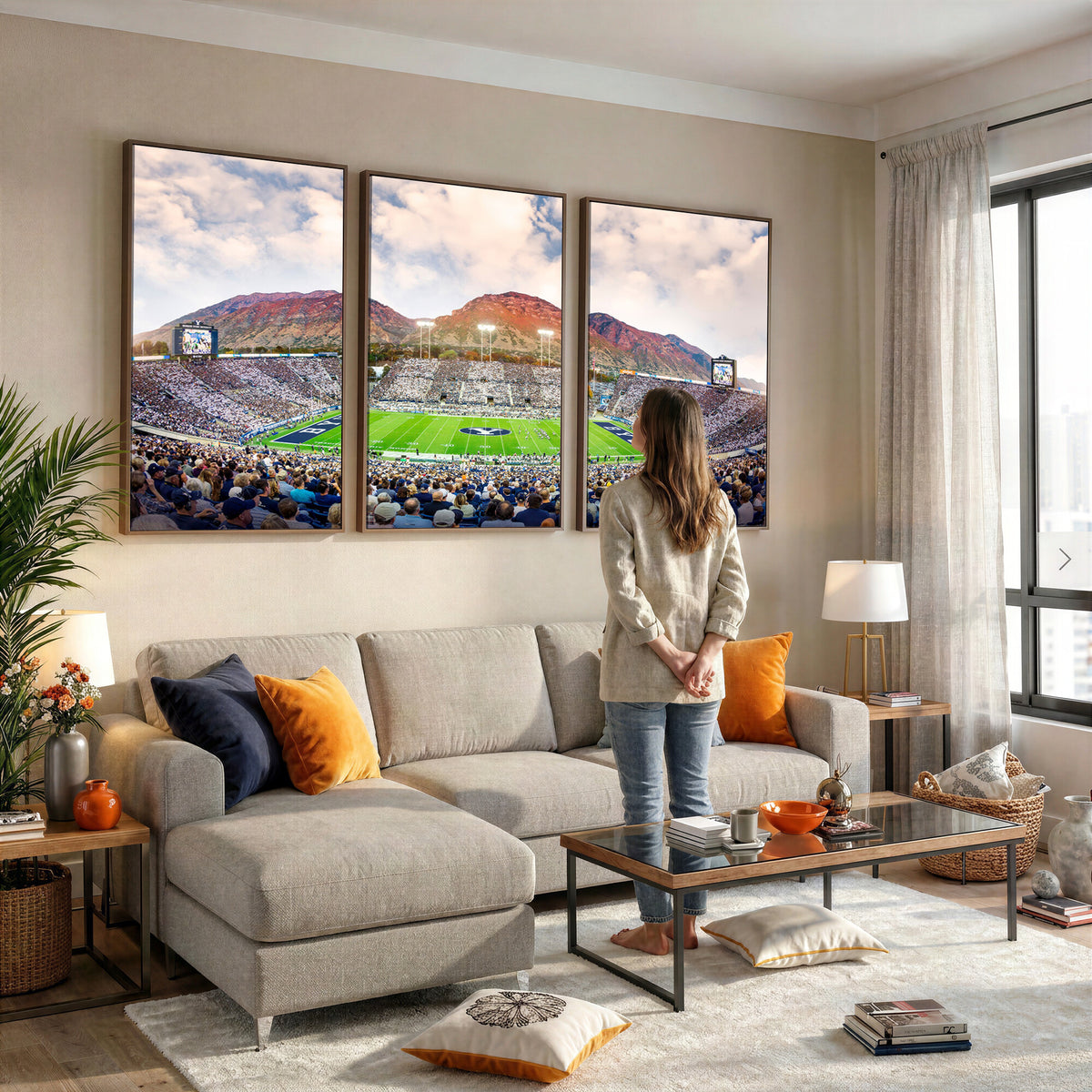 85734-MGV-CV-36X24 - Brigham Young University Cougars Football Team Print - Provo LaVell Edwards Stadium Wall Art Canvas