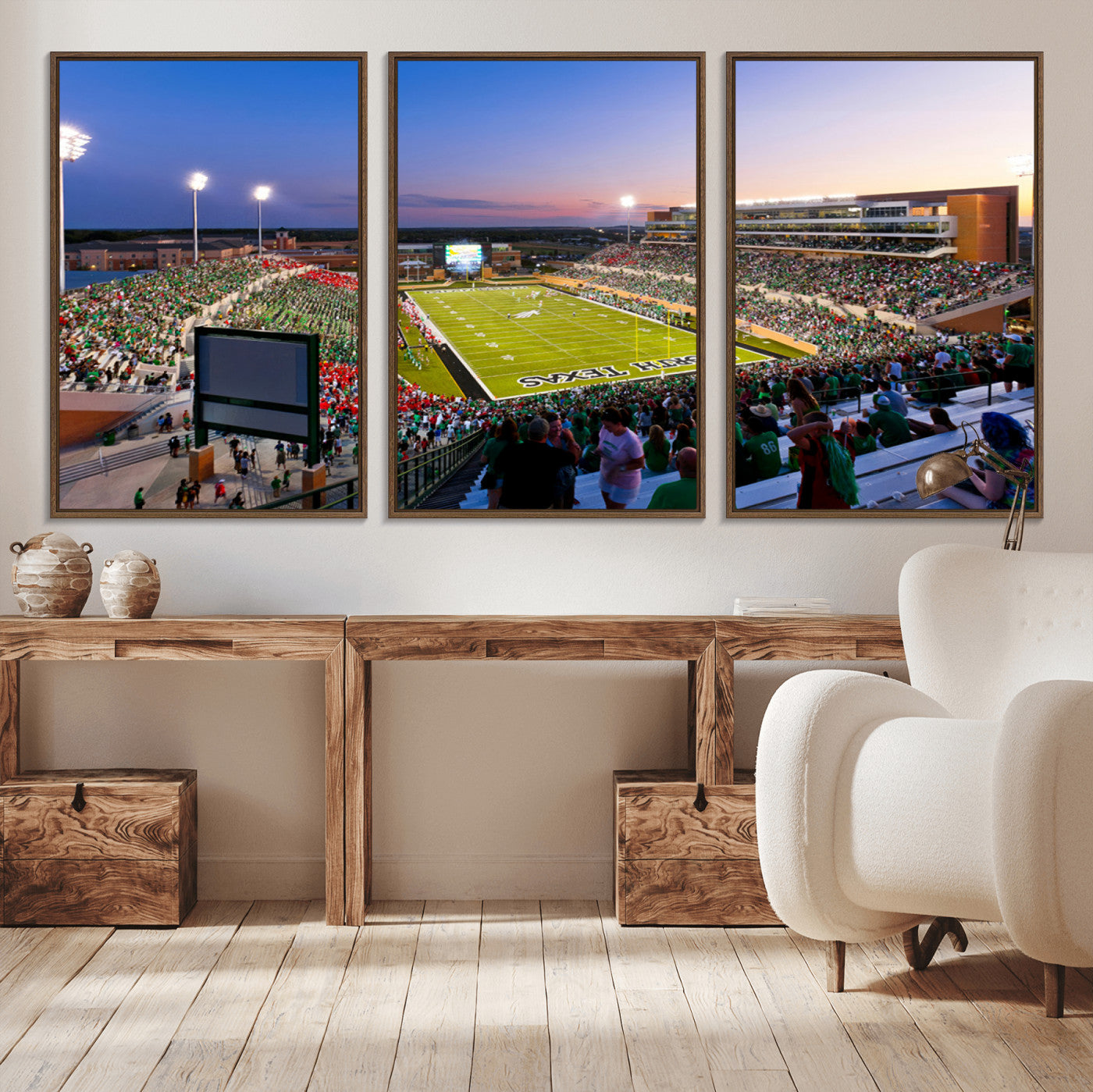 MGV-FC-60X30-3P - University of North Texas Mean Green Football Team Print - Denton DATCU Stadium Wall Art Canvas
