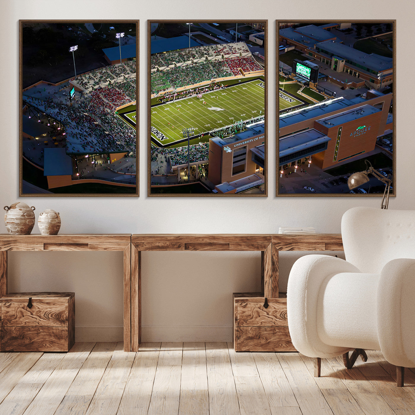 MGV-FC-60X30-3P - University of North Texas Mean Green Football Artwork, Football Team Print - Denton DATCU Stadium