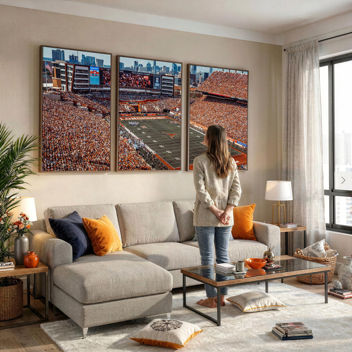 92103-MGV-CV-36X24 - University of Texas Longhorns Football Team Print - Austin Darrell K Royal-Texas Memorial Stadium