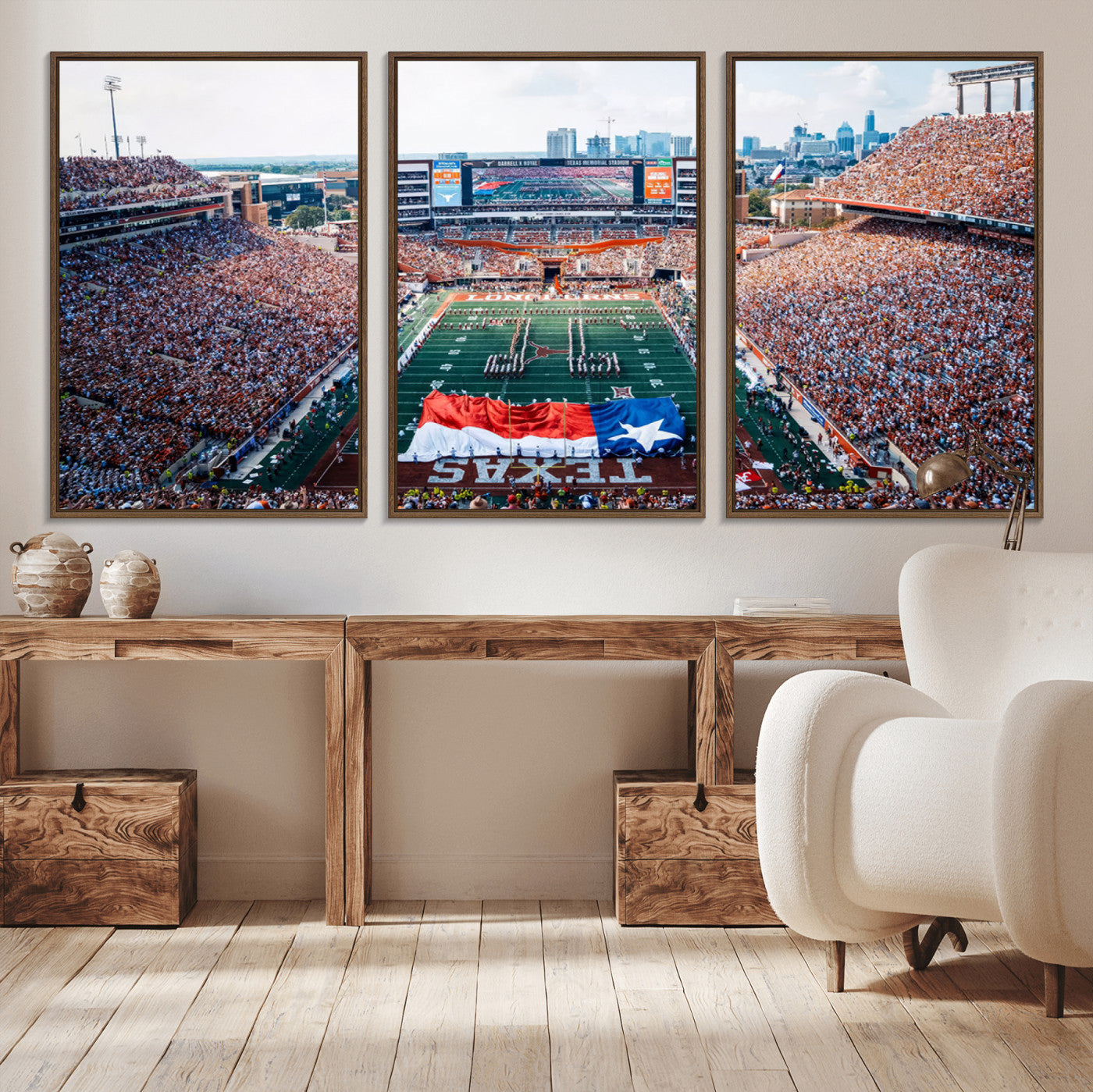 MGV-FC-60X30-3P - University of Texas Longhorns Football Team Canvas Print - Austin Darrell K Royal-Texas Memorial