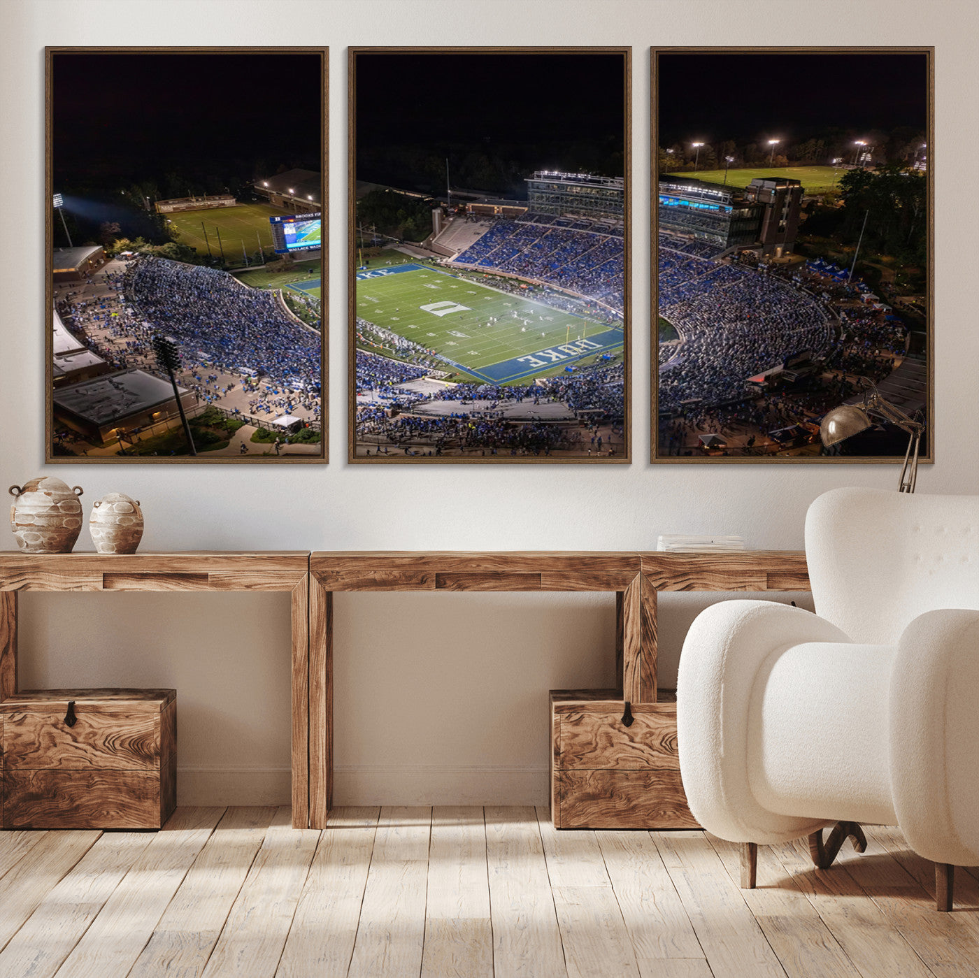MGV-FC-60X30-3P - Duke University Blue Devils Football Print Canvas - Durham Wallace Wade Stadium Wall Art Canvas