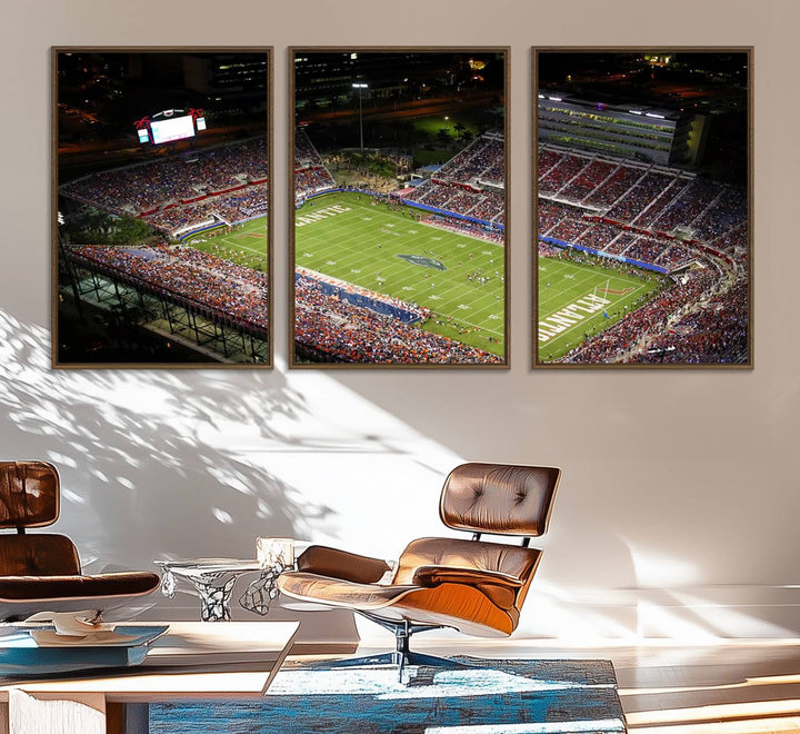 Aerial view of Florida Atlantic University Owls football stadium as a gallery-quality wall art canvas print.