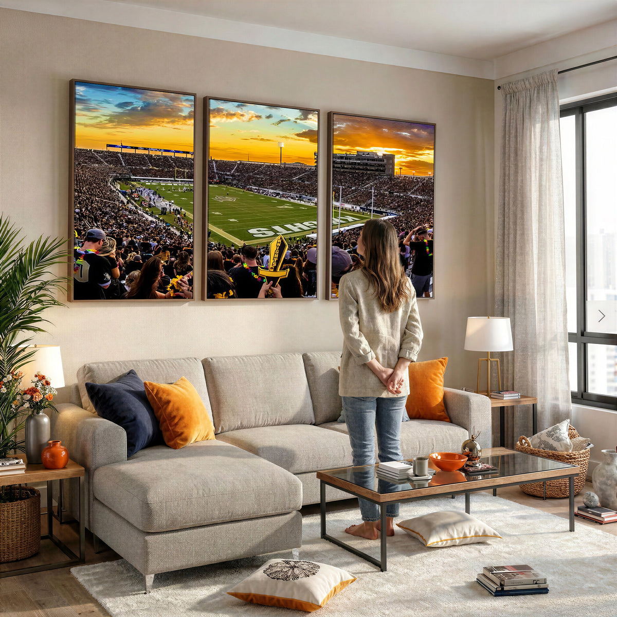 66803-MGV-CV-36X24 - UCF Knights Football Team Print - Orlando FBC Mortgage Stadium, UCF Knights Wall Art Canvas Print