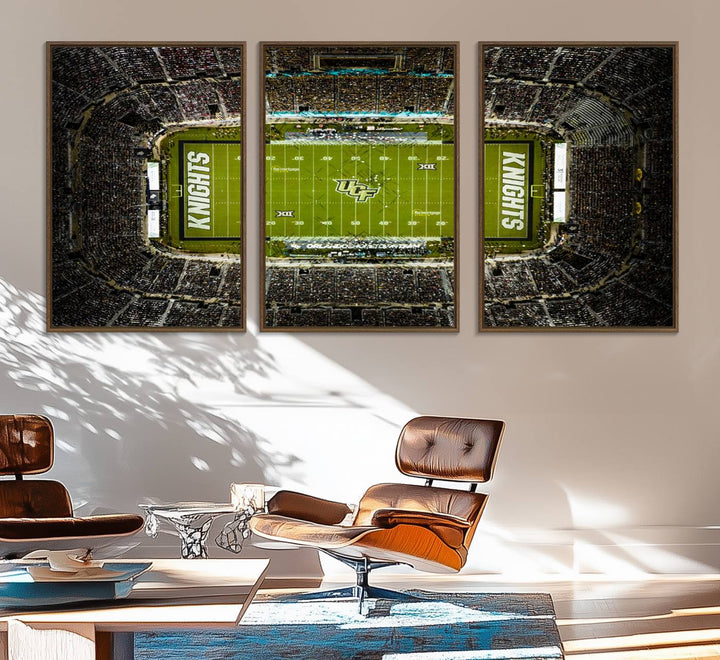 The UCF Knights Orlando Stadium Canvas Print, showcasing KNIGHTS in the end zones.