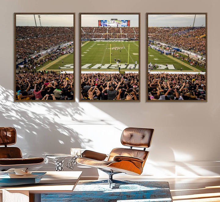 Gallery-quality wall art of the UCF Knights at Orlando FBC Mortgage Stadium, capturing a packed stadium and vibrant field.