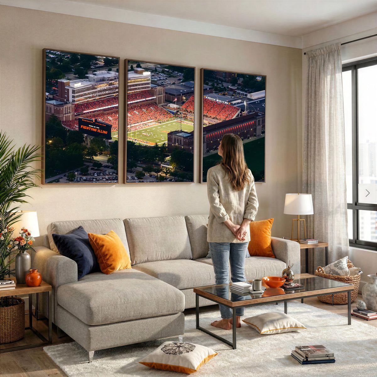 78052-MGV-CV-36X24 - University of Illinois Fighting Illini Football Team Print - Champaign Illinois Memorial Stadium