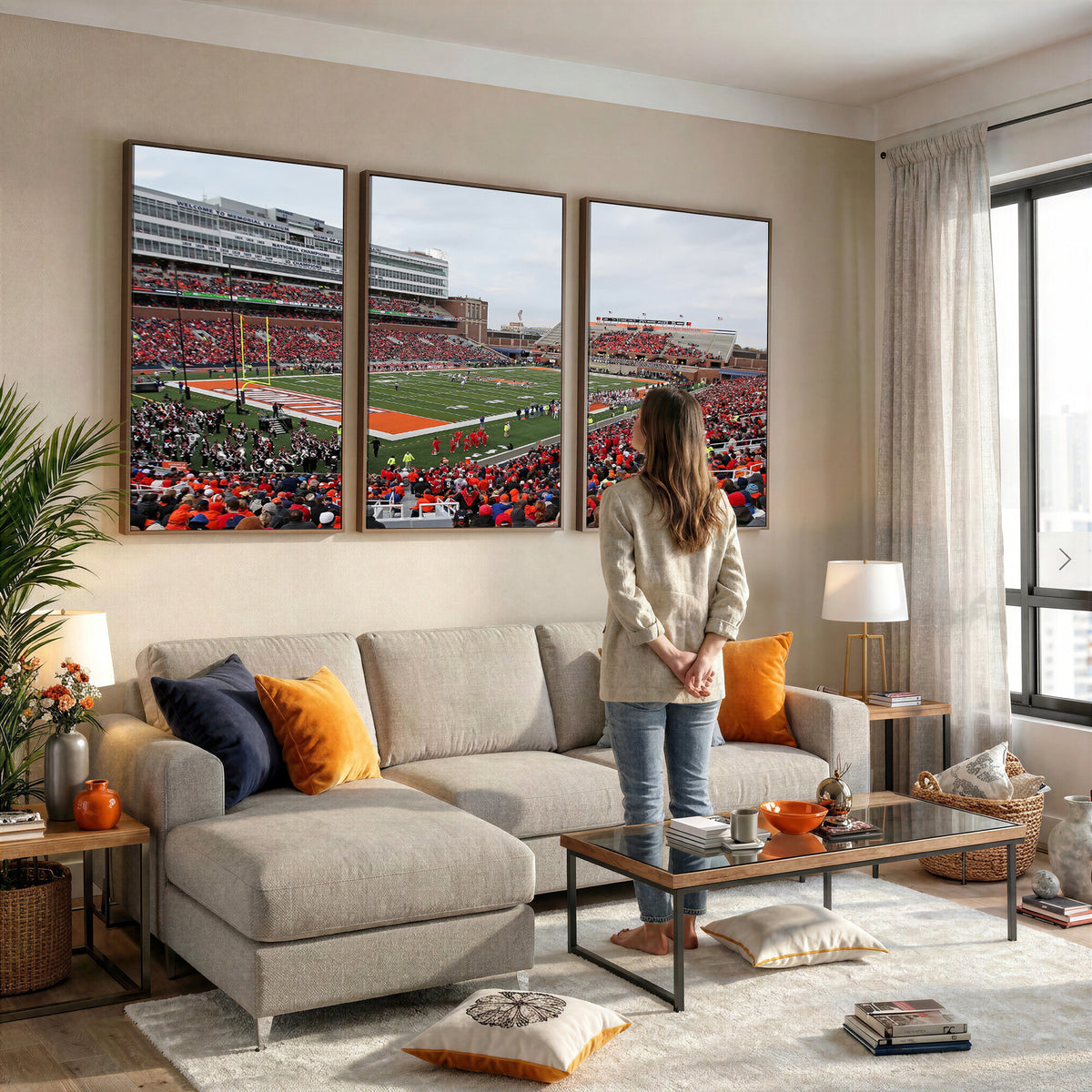 86851-MGV-CV-36X24 - University of Illinois Fighting Illini Football Team Print - Champaign Illinois Memorial Stadium