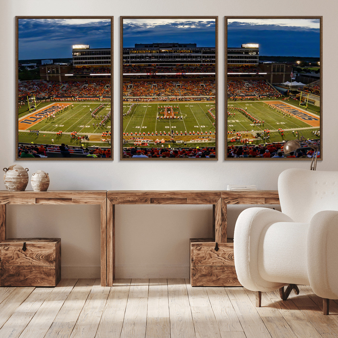 MGV-FC-60X30-3P - University of Illinois Fighting Illini Football Team Print - Champaign Illinois Memorial Stadium