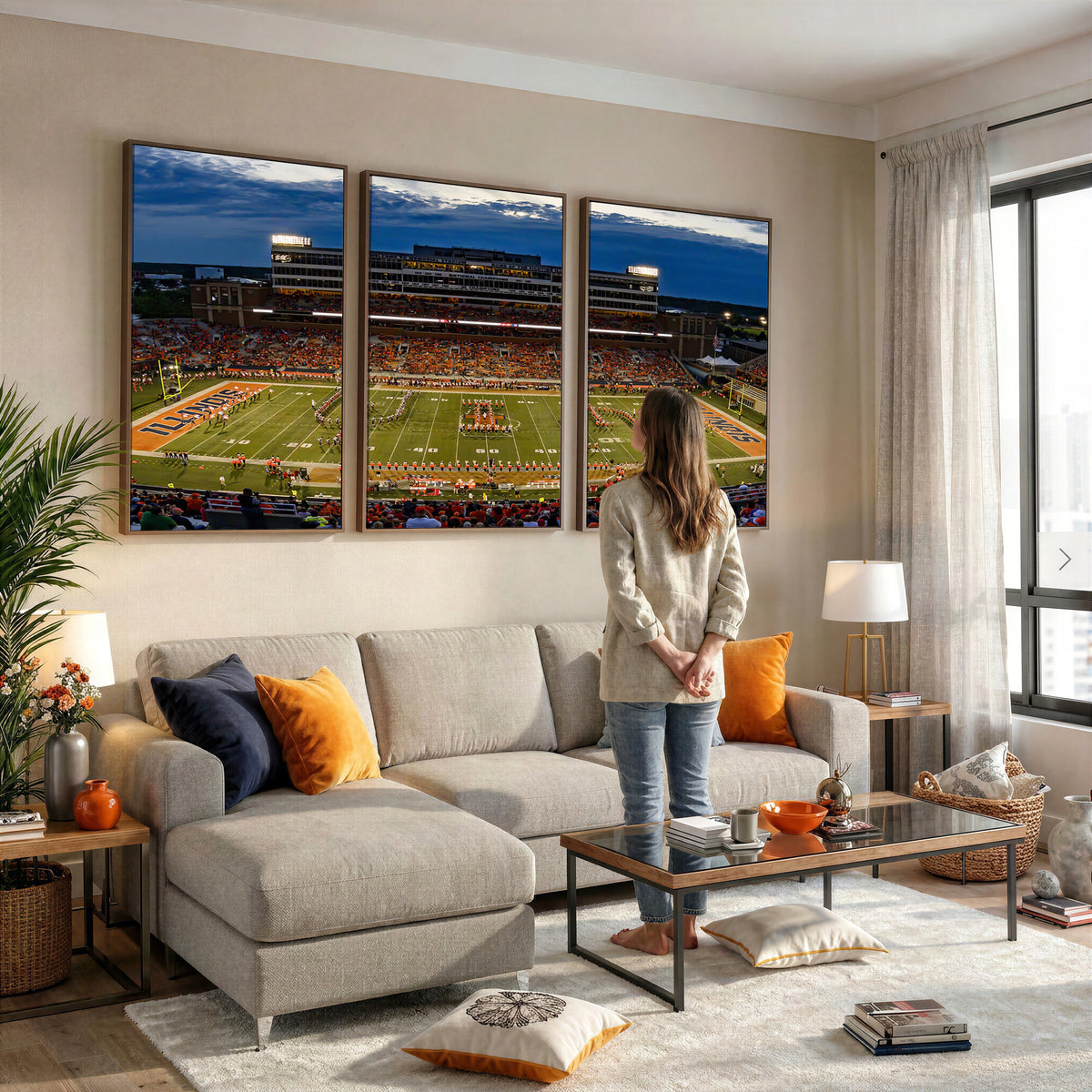 44513-MGV-CV-36X24 - University of Illinois Fighting Illini Football Team Print - Champaign Illinois Memorial Stadium