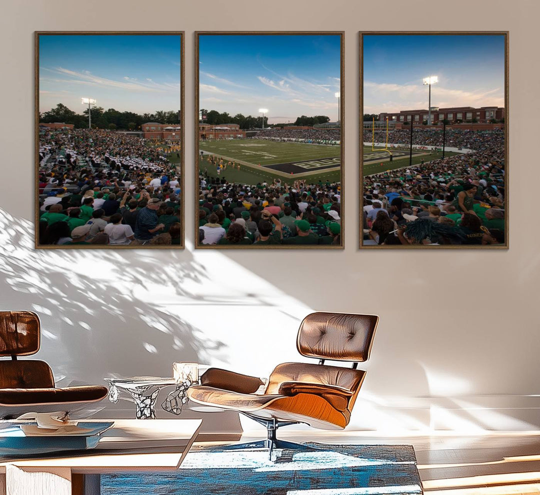 Wall art: University of Charlotte 49ers Football Team at Jerry Richardson Stadium.