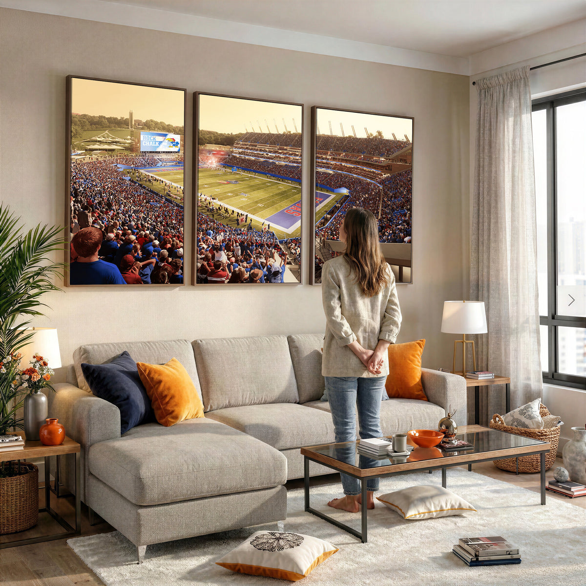 71731-MGV-CV-36X24 - University of Kansas Jayhawks Football Team Print - Lawrence Kansas Memorial Stadium Wall Art Canvas