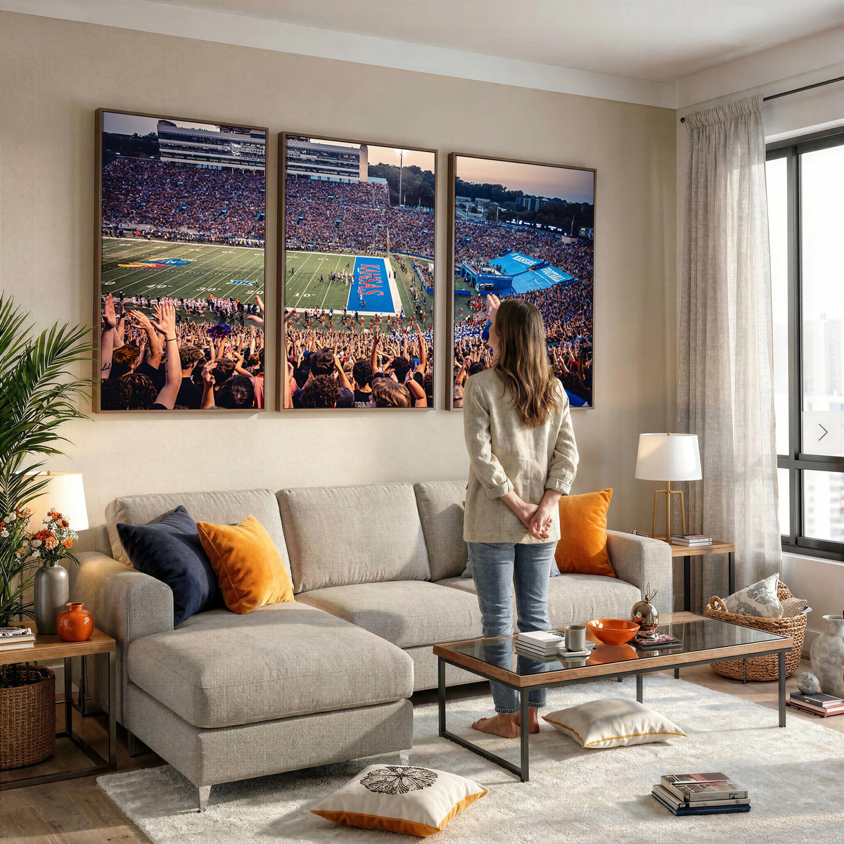 40169-MGV-CV-36X24 - University of Kansas Jayhawks Football Team Art Print - Lawrence Kansas Memorial Stadium Wall Art