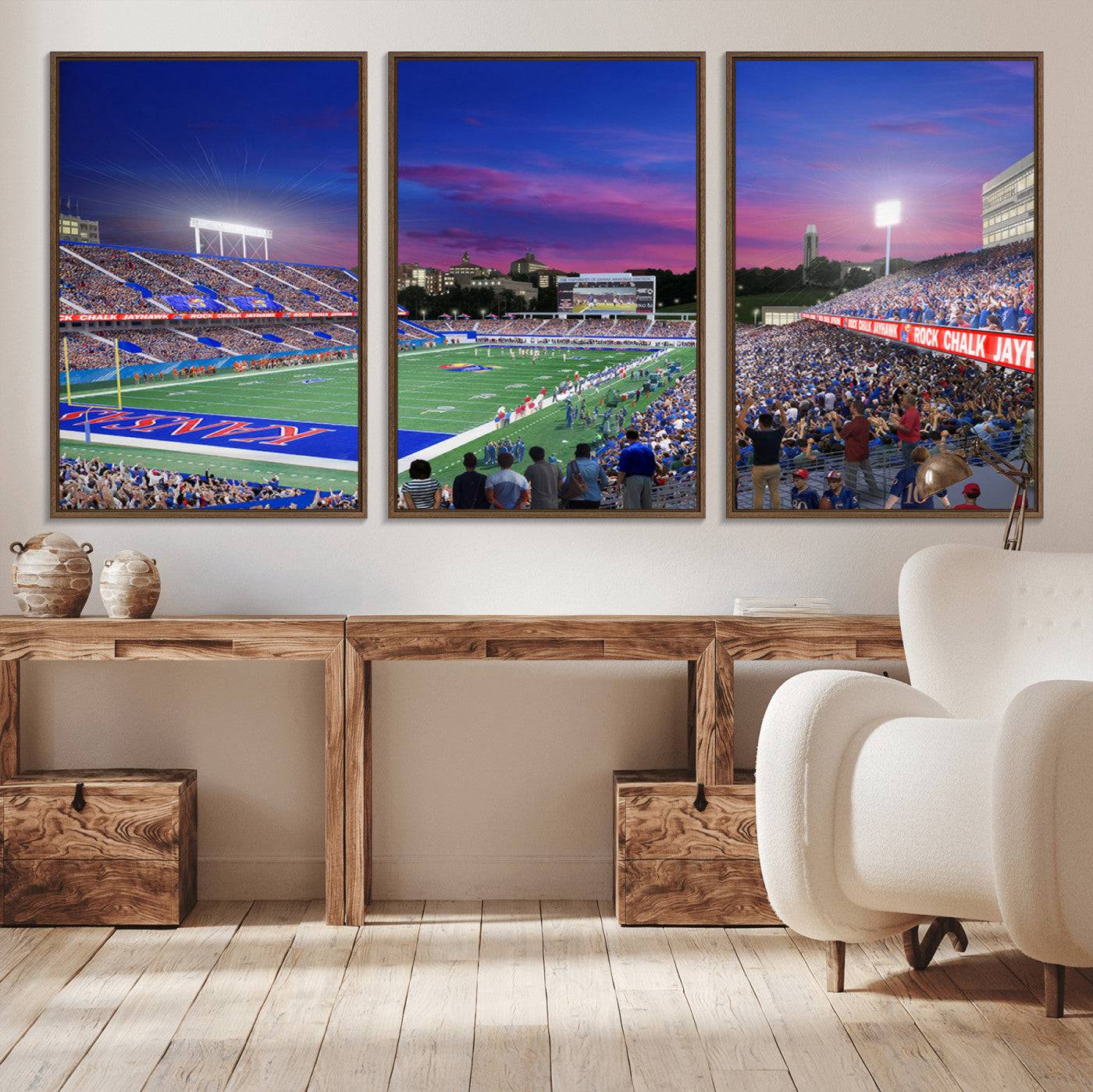 MGV-FC-60X30-3P - University of Kansas Jayhawks Football Team Print Canvas- Lawrence Kansas Memorial Stadium Wall Art