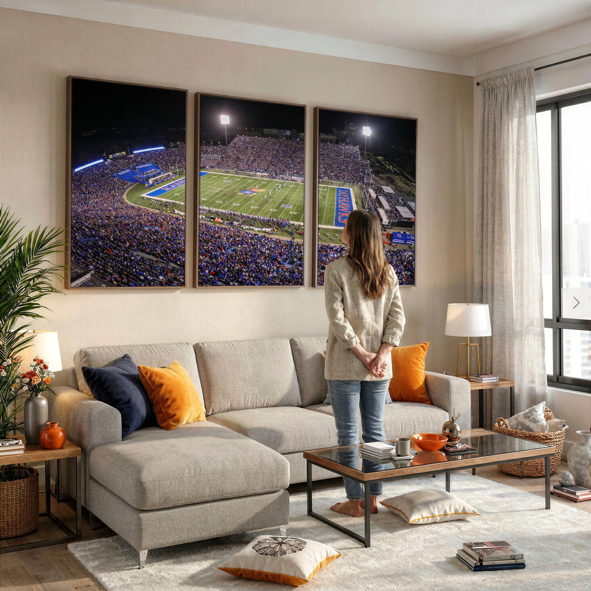 69760-MGV-CV-36X24 - University of Kansas Jayhawks Football Team Print - Lawrence Kansas Memorial Stadium Wall Art Canvas