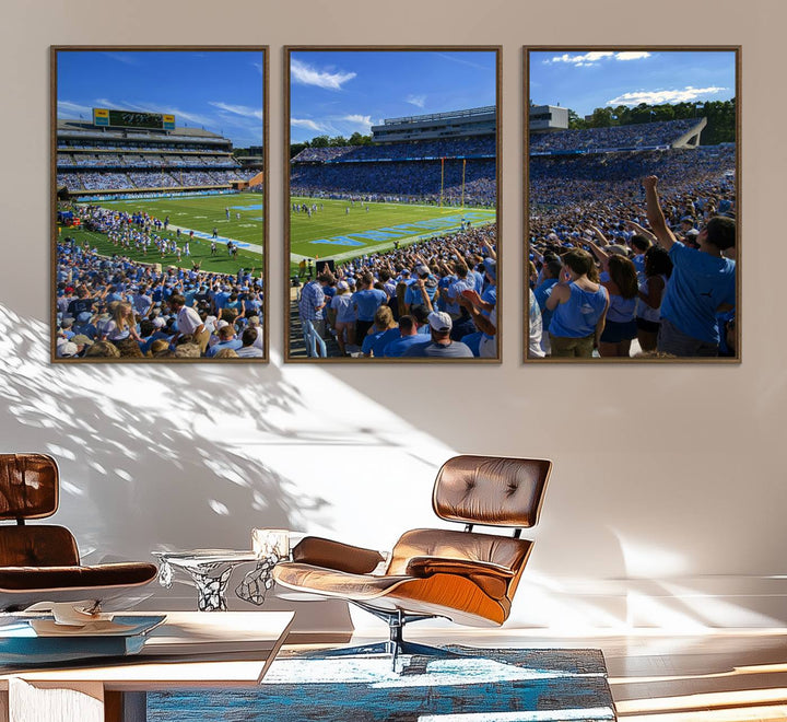 A University of North Carolina Tar Heels football stadium print on canvas.