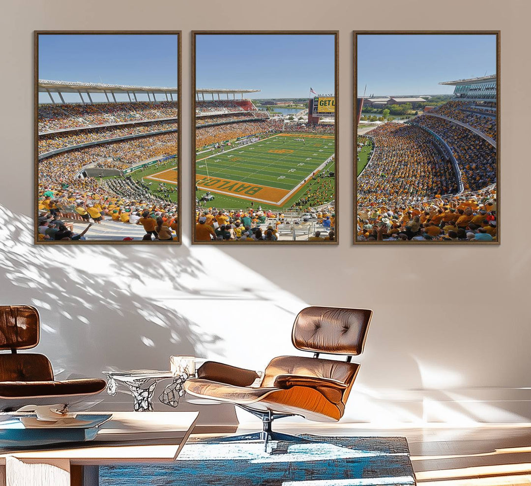 A high-res canvas captures a panoramic view of Waco McLane Stadium.