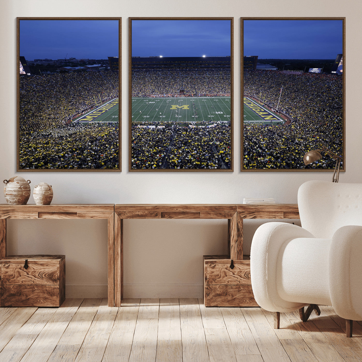 MGV-FC-60X30-3P - University of Michigan Wolverines Football Team Print - Ann Arbor Michigan Stadium Wall Art Canvas