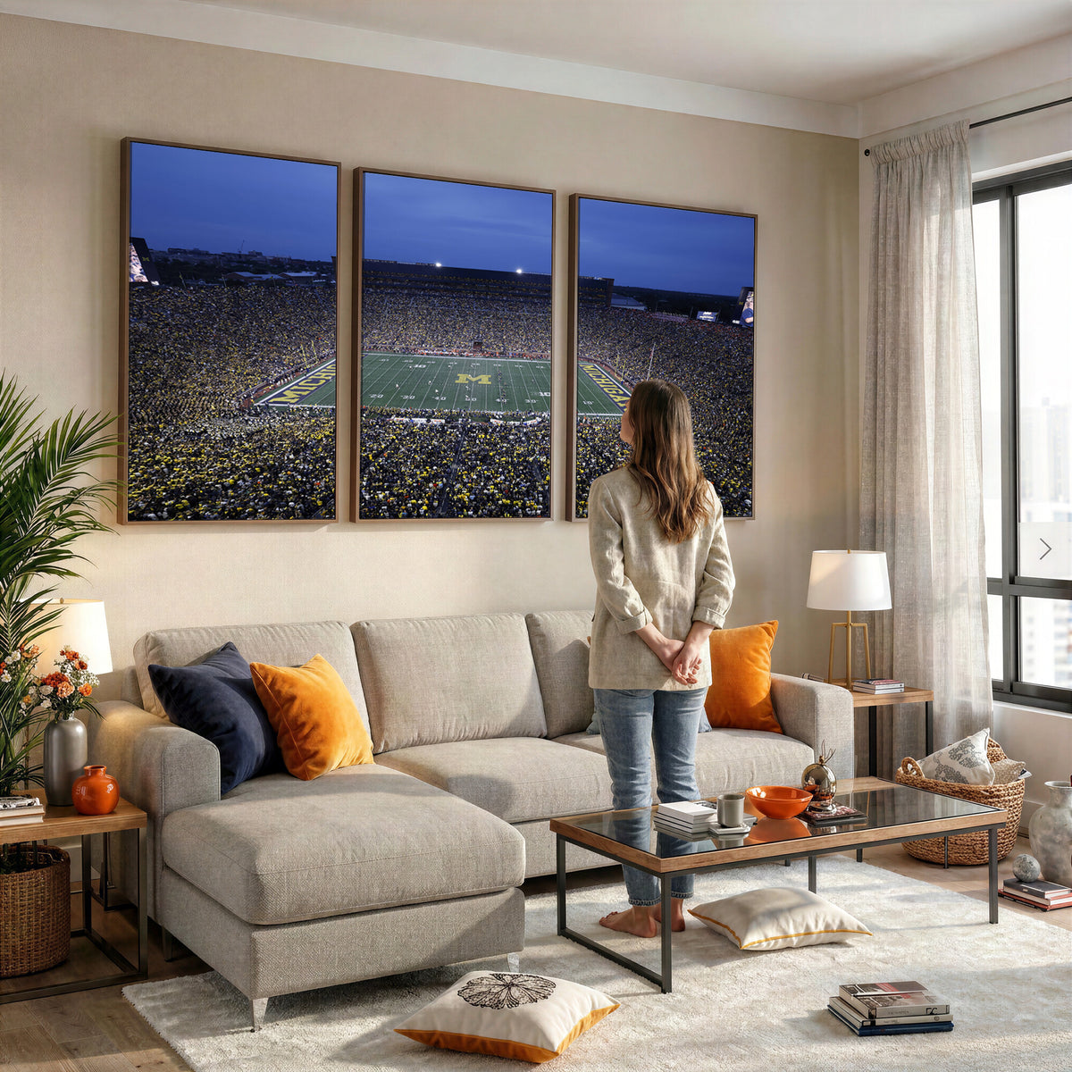 34202-MGV-CV-36X24 - University of Michigan Wolverines Football Team Print - Ann Arbor Michigan Stadium Wall Art Canvas