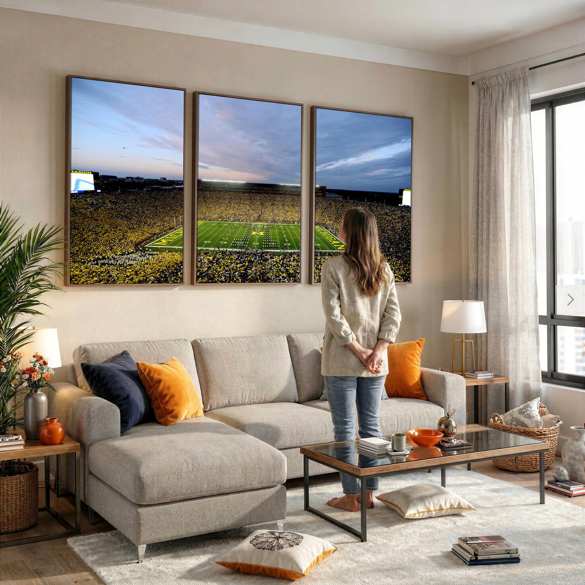 82641-MGV-CV-36X24 - University of Michigan Wolverines Football Team Print - Ann Arbor Michigan Stadium Wall Art Canvas
