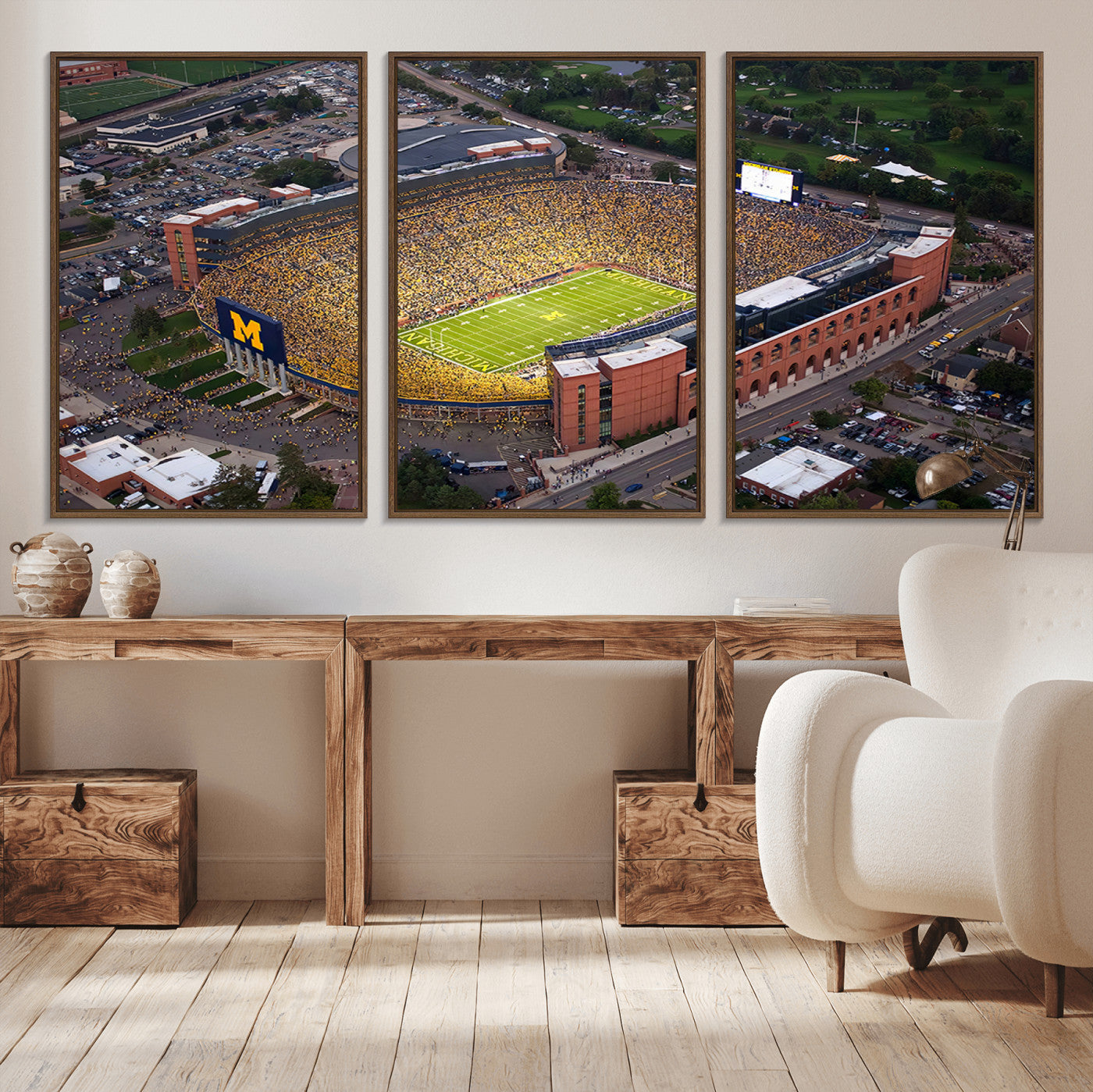 MGV-FC-60X30-3P - University of Michigan Wolverines Football Team Print - Ann Arbor Michigan Stadium Wall Art Canvas