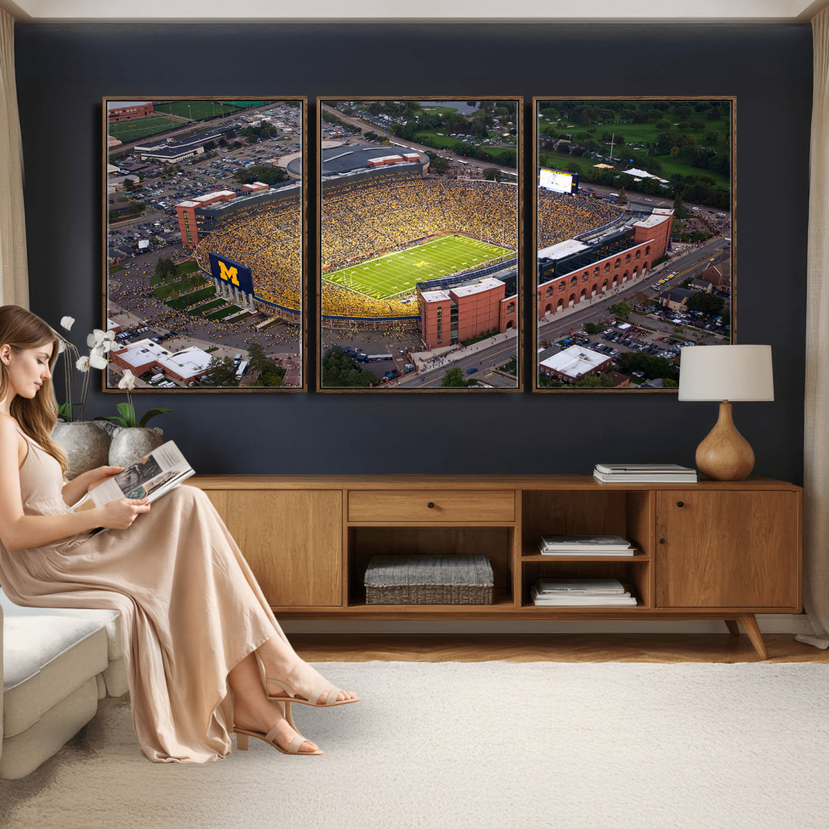95248-PAN-FL-20X10 - University of Michigan Wolverines Football Team Print - Ann Arbor Michigan Stadium Wall Art Canvas