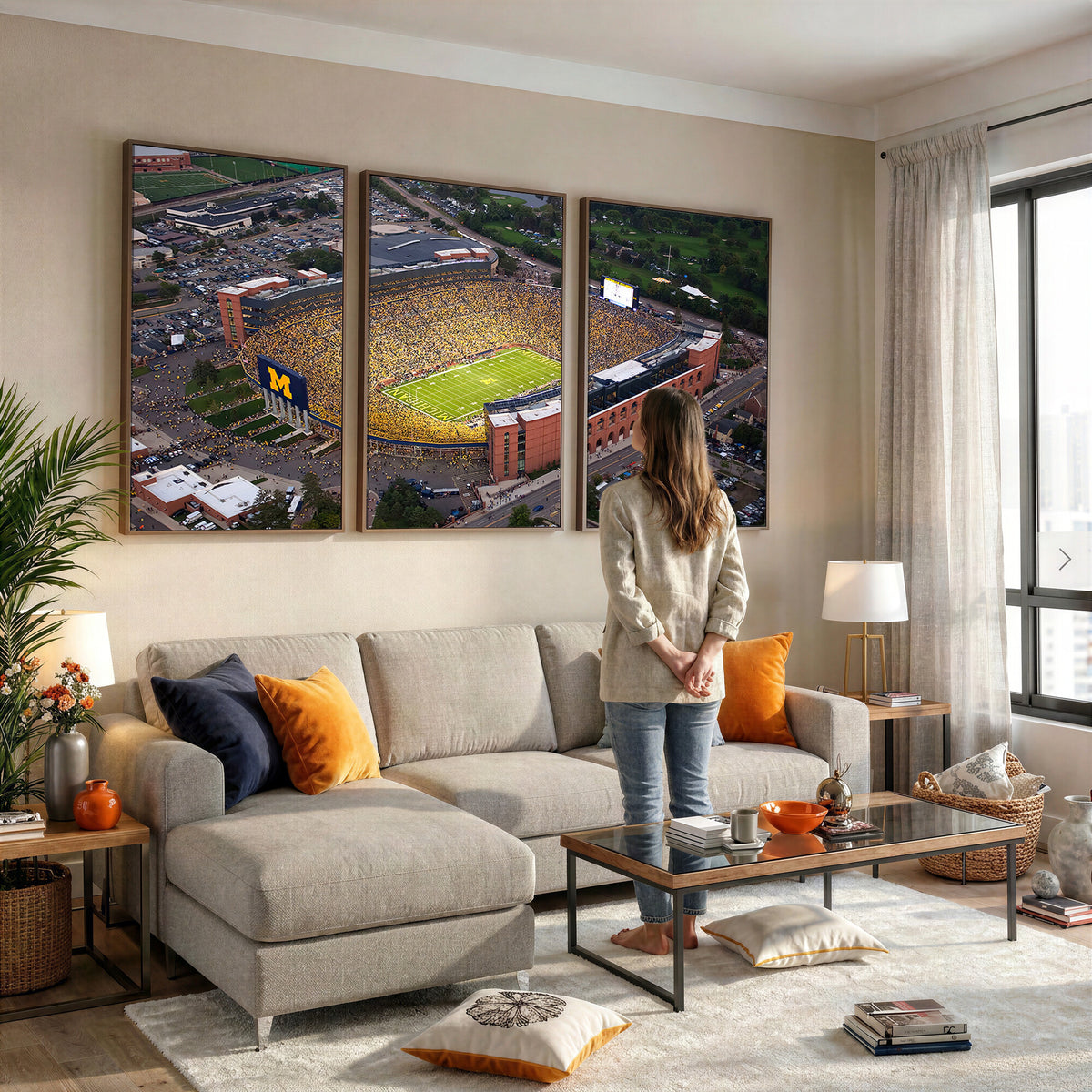 95248-MGV-CV-36X24 - University of Michigan Wolverines Football Team Print - Ann Arbor Michigan Stadium Wall Art Canvas
