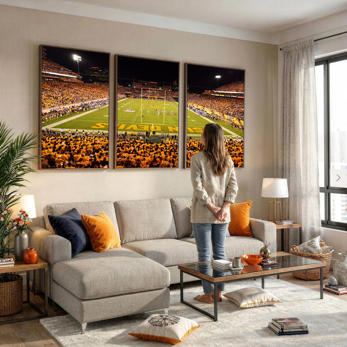 21588-MGV-CV-36X24 - ASU Sun Devils Football Team Print - Phoenix Mountain America Stadium Wall Art Canvas Print